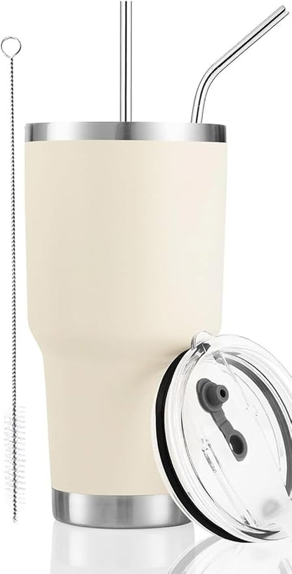 D·S 30oz Cream Tumbler Double Wall Vacuum Insulated Travel Coffee Mug | Double by D%C2%B7STUMBLER