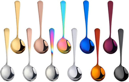 Broth Round Spoon Set, 11-Piece Reusable Stainless Steel Dinner Table Cereal by BISDARUN