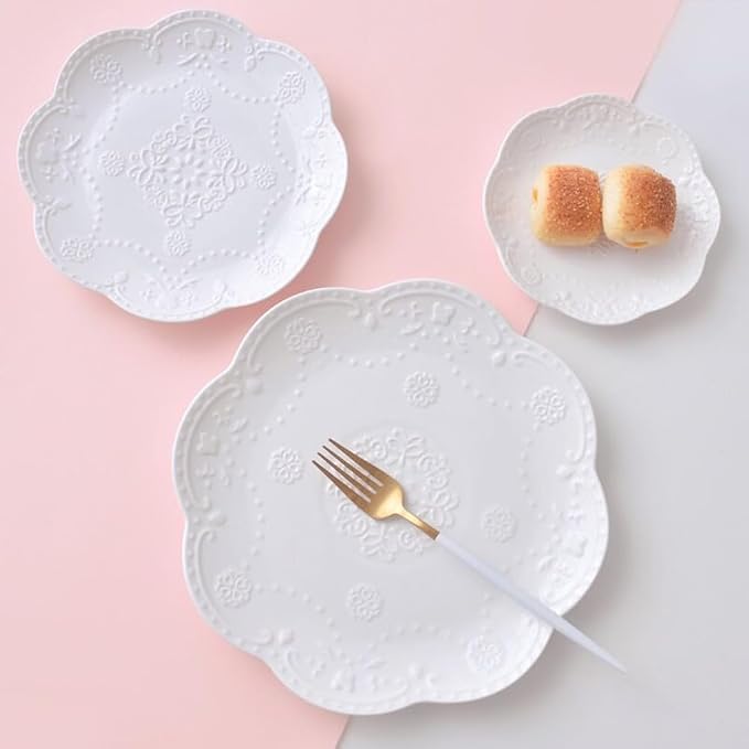 Ceramic Plate, Round Embossed Lace Plate - Image 3