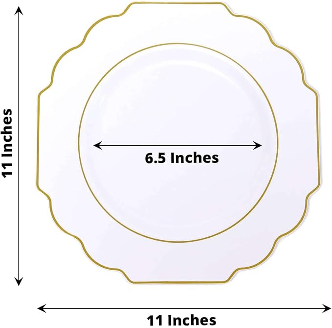 White Hard Plastic Dinner Plates, 50 Pack 11" Disposable Round Baroque Plates - Image 3