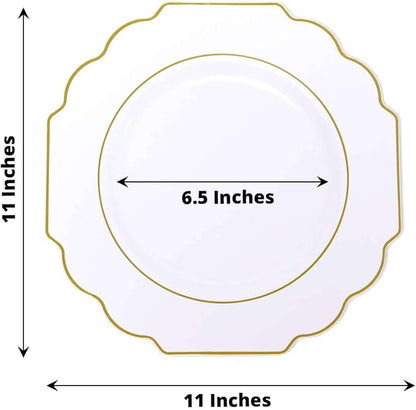 White Hard Plastic Dinner Plates, 50 Pack 11" Disposable Round Baroque Plates - Image 3