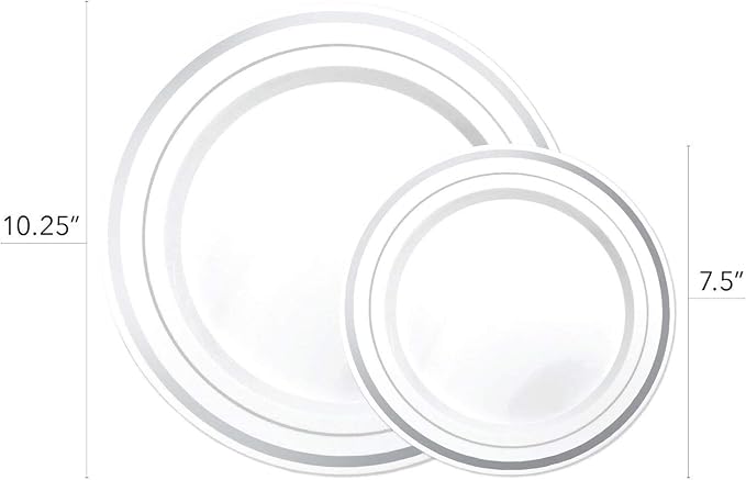 125-Piece White and Silver Fancy Plastic Plates Disposable - Image 5