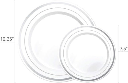 125-Piece White and Silver Fancy Plastic Plates Disposable - Image 5