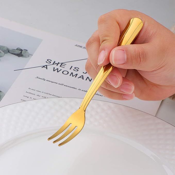 Oyster Fork Set of 12, 5.4 Inch Stainless Steel Cocktail Forks, 3 Tines Mini - Image 2