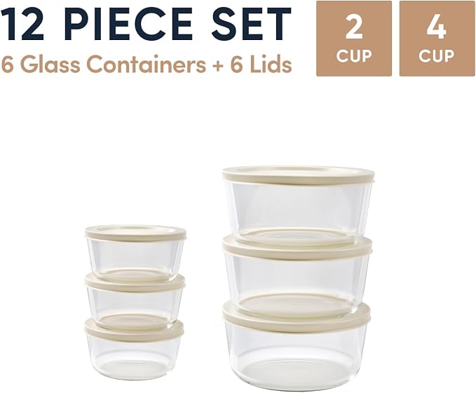 12-Piece Glass Food Storage Containers Set | 2-Cup & 4-Cup, Leakproof | - Image 2