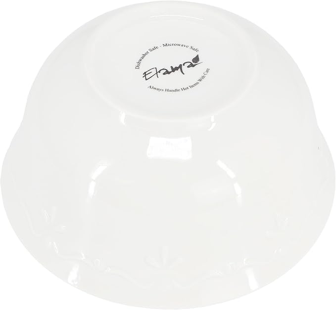 Elama Henryi 6 Piece Embossed Rim Detail Porcelain White 6.1 Inch Bowl Set - Image 4