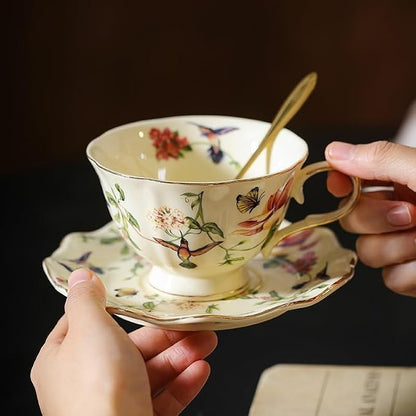 8 oz Vintage flower Ceramic cup and 6" saucer set - Image 6