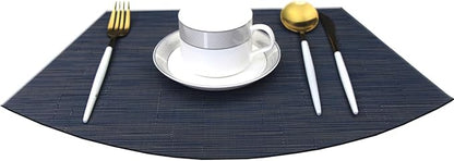 Wedge Placemats for Round Table Woven Vinyl Heat Resistant Washble Easy Clean Table Mats Set of 6（Navy）
