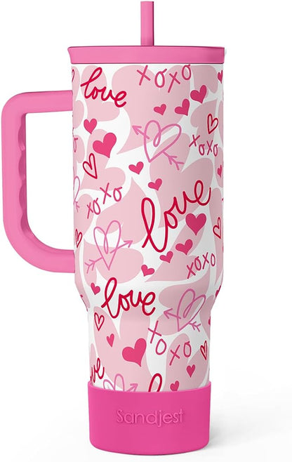 SANDJEST Heart Tumbler with Handle 40oz, Valentines Stainless Steel Insulated by SANDJEST