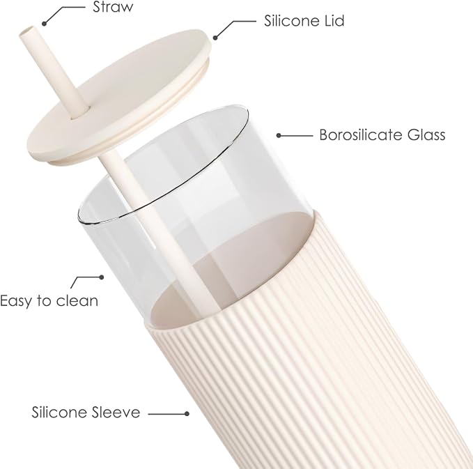 SANDJEST Glass Tumbler with Straw and Lid, Glass Water Bottle with Silicone - Image 2