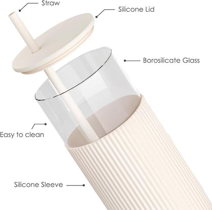 SANDJEST Glass Tumbler with Straw and Lid, Glass Water Bottle with Silicone - Image 2