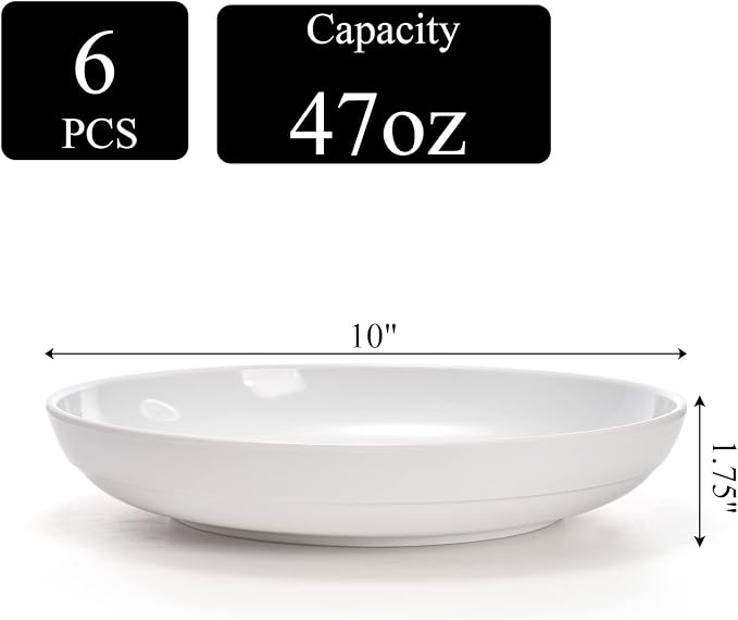 Fasmov Melamine Pasta Bowls, 6 Pack 10 inches 47 Oz Large Salad Serving Bowls - Image 2