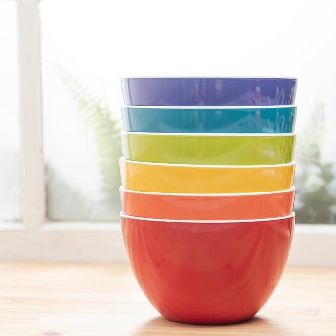Set of 6 Large Bowls, 5.5-Inch 30.4 OZ ColorPop Melamine Bowls, Unbreakable by bzyoo