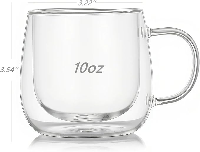 10oz Double Walled Glass Coffee Mugs Set of 2, Borosilicate Glass Cup, Heat & - Image 3