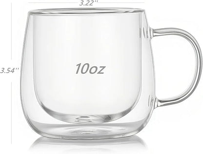 10oz Double Walled Glass Coffee Mugs Set of 2, Borosilicate Glass Cup, Heat & - Image 3