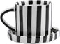 Cup and Saucer Set Hand-Painted Black Stripes, 8 Oz Ceramic Coffee Mug by Unknown