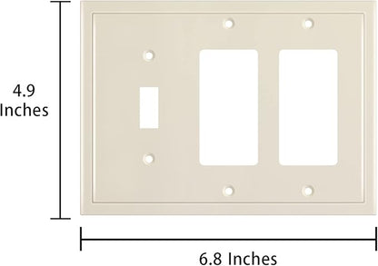 Henne Bery Modern Edge Decorative Wall Plate Switch Plate Outlet Cover, Durable Solid Zinc Alloy (Single Toggle/Double Decorator, Light Almond)