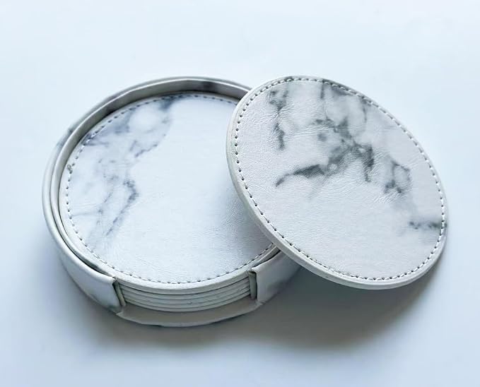 Set of 6 Leather Coasters, Round Coasters - Image 2