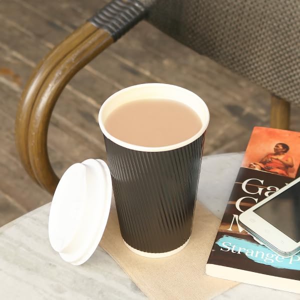 Karat 16oz Ripple Insulated Coffee Hot Cups Black Double Poly Lined Paper Hot - Image 2