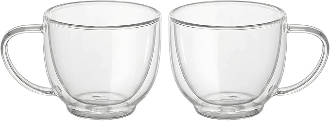 Double Wall Glass Coffee Mugs Set of 2, 6.76 oz Clear Insulated Cups by BEoneBEwin