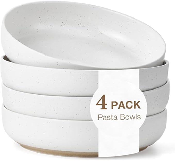 Gencywe 8.3" Pasta Bowls Set of 4, 34 oz Ceramic Salad Bowls, Wide and Shallow by Gencywe