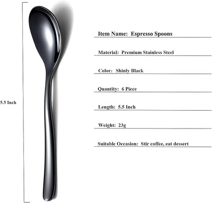 Black Demitasse Espresso Spoons, 5.5'' Mini Coffee Spoons, Stainless Steel - Image 2