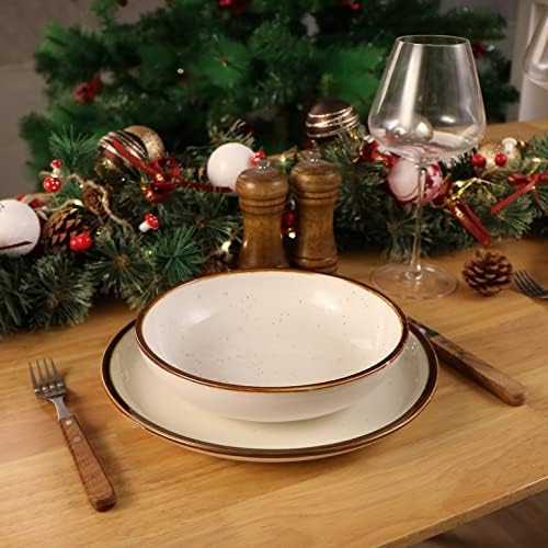 ONEMORE 30 Oz Porcelain Salad Pasta Bowls, Shallow & Wide Bowls Plates Set of 6 - Image 6