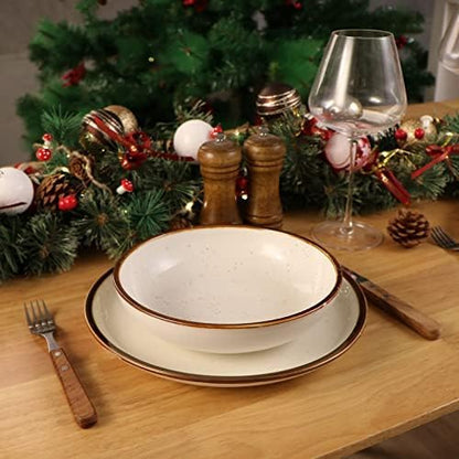 ONEMORE 30 Oz Porcelain Salad Pasta Bowls, Shallow & Wide Bowls Plates Set of 6 - Image 6