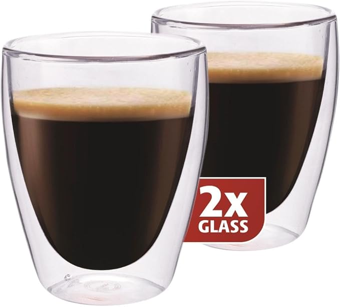 Double-Walled Thermal Glasses Coffee Cappuccino Tea Turkish Mocha Set of 6 235 by Maxxo