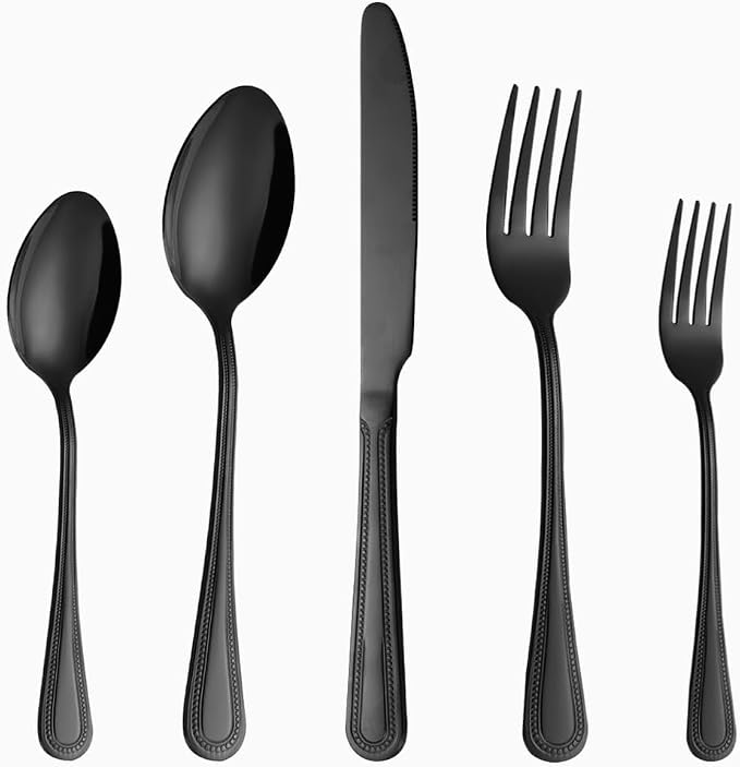 20 Pcs Black Silverware Set for 4, Food Grade Stainless Steel Flatware Set by Lazycorner