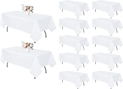 12 Pack White Tablecloth 60 x 102 Inch Rectangular Table Cloth for 6 Foot Rectangle Tables, Wrinkle Resistant Washable Polyester Fabric Table Covers for Wedding Party Banquet Buffet and Camping