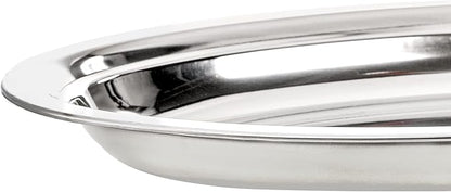 Suwimut 6 Pack Stainless Steel Oval Platter, Heavy Duty Mirror Polish Large Sizzling Platter Serving Tray Fish Plate for Steaming Fish Dessert Meat Sushi, 14-Inch by 8.7-Inch, Silver