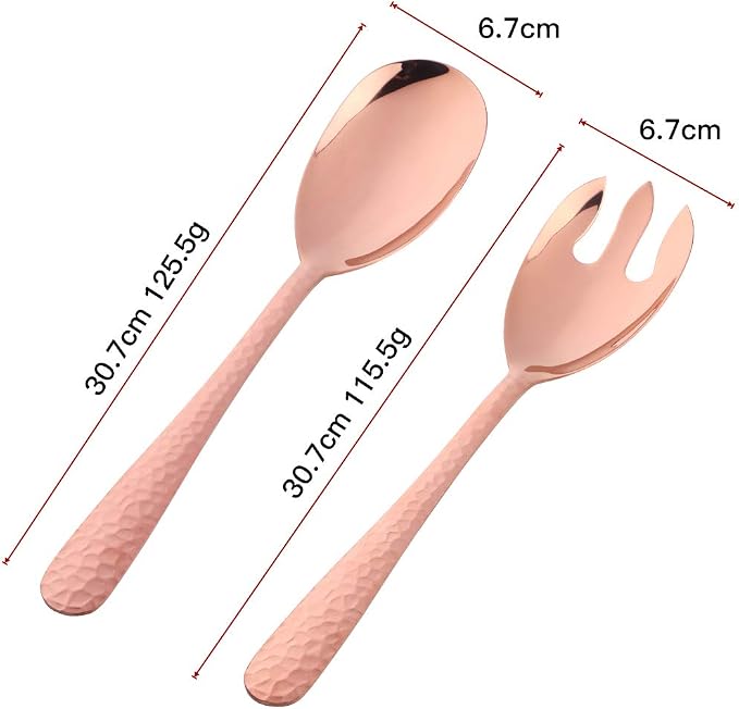 Salad Spoon and Fork Set, 12 Inch Stainless Steel Salad Server, Rose Gold Large - Image 7