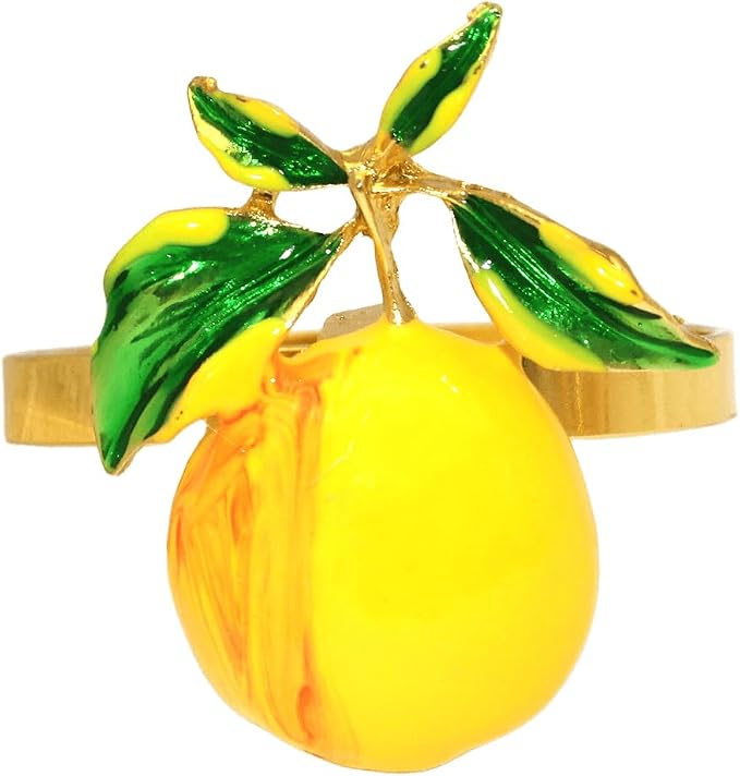 Lemon Napkin Rings Set of 8 for Summer Party Beach Wedding Decor | Shiny Gold - Image 8