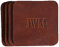 Ox & Pine Personalized Leather Coaster - Sold Individually or in Sets of 4 - Customize Inscription - 100% Full-Grain Leather – 4" Round or 4" Square (Square, Brown, Set of 4 Coasters)