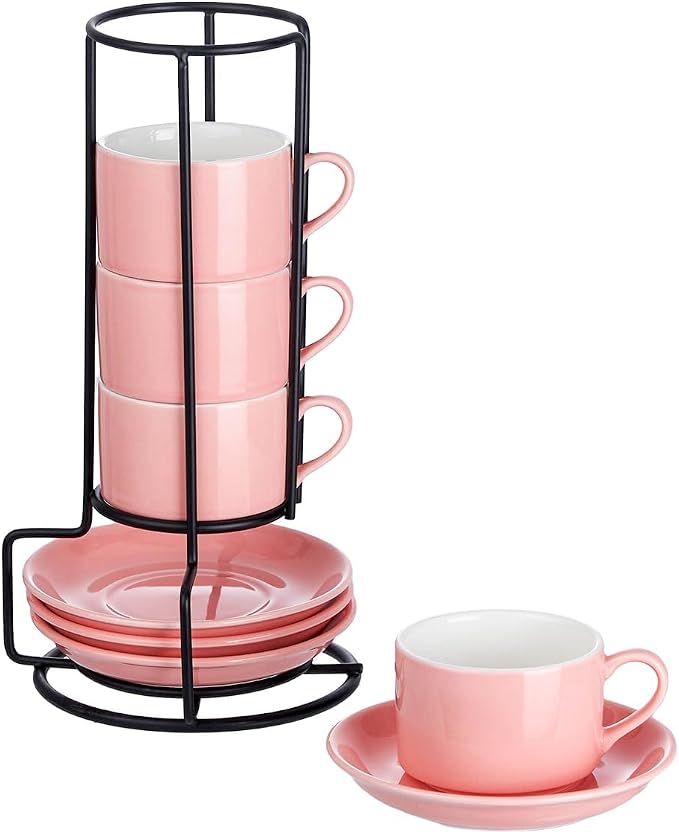 Espresso Cups, 2.5 OZ Stackable Espresso Cups Set of 4 | Porcelain Stackable by MEICHU