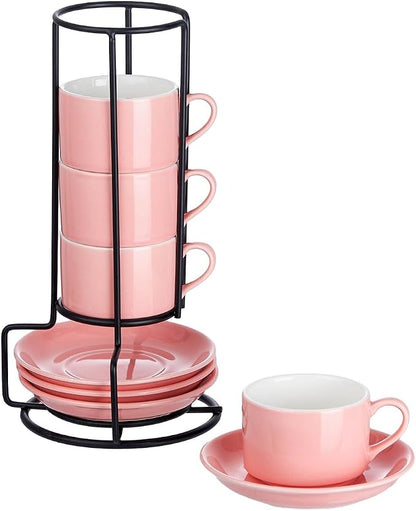 Espresso Cups, 2.5 OZ Stackable Espresso Cups Set of 4 | Porcelain Stackable by MEICHU