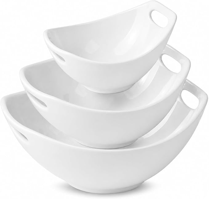Ceramic Serving Bowls with Handles, Large Salad Bowl Set by DLIMHOME