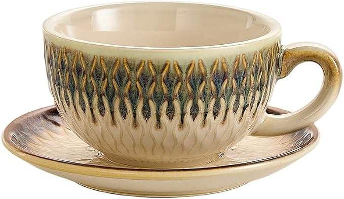 Coffeezone Vintage Design 12 oz Ceramic Latte Art Cappuccino Barista Cup by Coffeezone