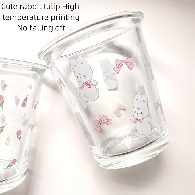 2 Pack 12 OZ Cute Floral Glass Cup Rabbit Drinking Glasses | Thick Sturdy - Image 5