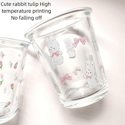 2 Pack 12 OZ Cute Floral Glass Cup Rabbit Drinking Glasses | Thick Sturdy - Image 5