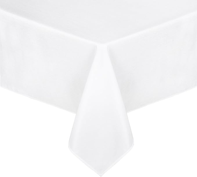JIUZHEN Rectangle Table Cloth Faux Linen Farmhouse Tablecloth Wrinkle and Stain Resistant Decorative Fabric Table Cover for Kitchen, Dining Room, Parties and Camping, White, 54 x 80 Inch