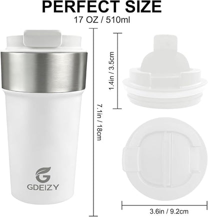 17oz Insulated Travel Coffee Mug, Stainless Steel Cup - Image 5