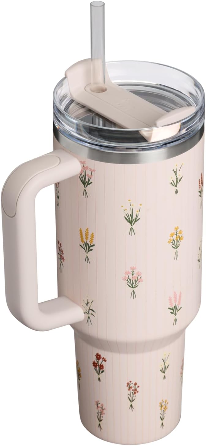 STANLEY Quencher H2.0 Flow State Tumbler, 40 oz, Rose Quartz Bouquets | Handle - Image 3