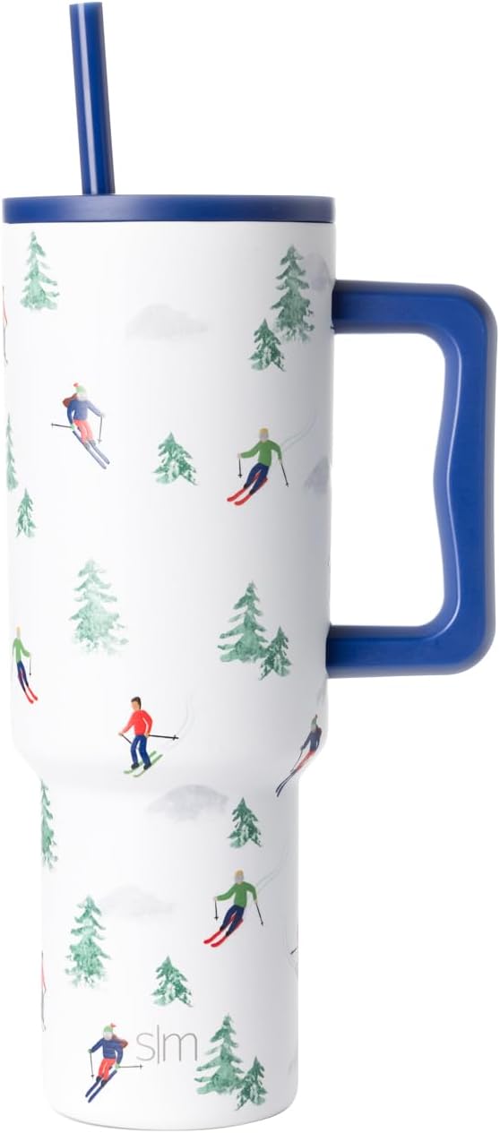 Simple Modern Tumbler with Handle and Straw | 40oz | Skiing | Trek Tumbler by Unknown