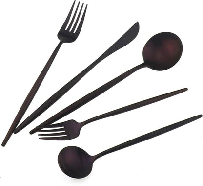 Matte Purple Silverware Set,Gugrida 5-Piece 18/10 Stainless Steel Satin Finish Flatware Set,Kitchen Utensil Set,Tableware Travel Cutlery Set for Camping Office or School Lunch, Dishwasher Safe