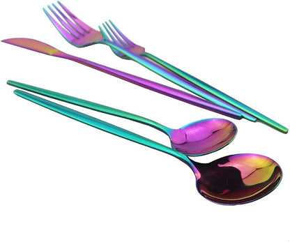 JASHII Shiny Rainbow Silverware Set, 30-Piece Stainless Steel Satin Finish - Image 4