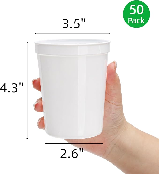 Cididu 50 Pack White Stadium Cups, Reusable 16 Oz Plastic Cups - Image 2