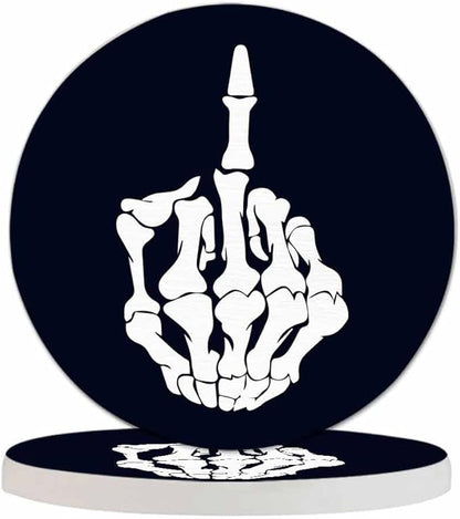 Hand Posing Anti Slip Coasters Human Skeleton Bone Isolated Cool Symbol Cups Place Mats for Table Home Decor 4 Inches Living Room Kitchen Coffee Table,2 Pcs