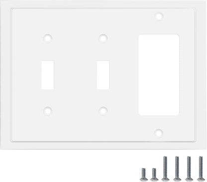Henne Bery Modern Edge Decorative Wall Plate Switch Plate Outlet Cover, Durable Solid Zinc Alloy (Double Toggle/Single Decorator, White)